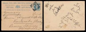 1895, India used Aden, British India 1a. on 11/2 a. PSPC (PV# PC9) cancelled by “ADEN/JA. 