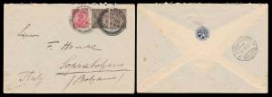 1933, India Used Aden, cover to Italy franked by King George V, two 1a. and one 11/2 a. ad