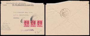 On His Majesty’s Service printed envelope from Rawalpindi to Quetta by Maj. Gen. bearing I