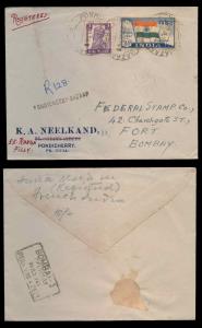 1948, India used in French Territory, Registered cover from Pondicherry to Bombay bearing 