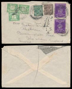 1935, Air Mail Cover to England from Dumagud bearing King George V, ½ a., 1a. and two ½ a.