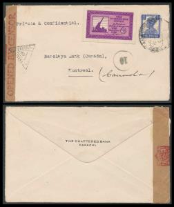 1942, Cover from Karachi to Canada bearing King George VI, 31/2 a. tied by Karachi CDS., a