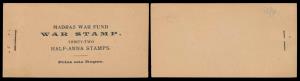 MADRAS WAR FUND, 1R. War Stamp Booklet containing 32, ½ a. stamps, 12 Stamps missing. Fine