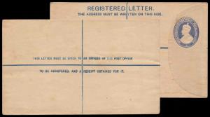 1917, Registered Envelope, 2a X ½ a. blue on yellowish wove (PV#RE10). Mint, Fine.