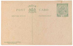 1922, PS Reply PC, King George V ½ a. X ½ a. green on buff, (PV# PC34) Reply Card. Small s