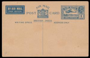 1931, Air Mail Post Card, 4a. blue on buff (PV#APC1). Mint, Fine.