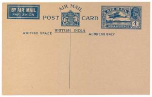 1931, PS Air Mail PC, King George VI, 4a.blue on buff (PV# APC1). Mint, Fine.