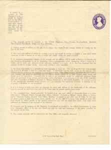 King George VI, 1943, 3 Annas, stamped Airgraph Form (PV#AG1). Mint.