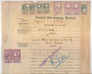 Share Transfer Form of Standard Jute Co. Ltd., dated 23.1.1923 bearing 4a. (2), 8a. (3), 1