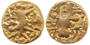 Karkotakas of Kashmir, Pratapaditya (5th century AD), Base Gold, 7.41g, seated goddess wit