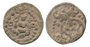 Post Gupta, Lead Unit, 4.44 g, Anonymous, a goddess seated on obv.; an elephant advancing 