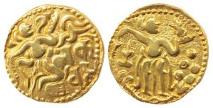 Ceylon, Shri Lankan Kings, (10th century AD), Gold Kahavanu, Chola type, king on obv. with