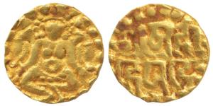 Kalachuris of Tripuri, Gangeya Deva, Gold Masha, 1.01g, obv. seated goddess Lakshmi, rev. 