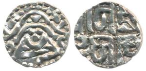 Kalachuris of Tripuri, Gangeya Deva, Base Gold 41/2 Masha, 3.90g, obv. seated goddess Laks