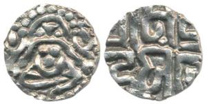 Kalachuris of Tripuri, Gangeya Deva, Base Gold 41/2 Masha, 3.90g, obv. seated goddess Laks