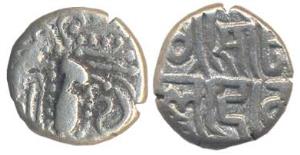 Somaladevi, Queen of Bhima II of Gujarat (1120-1130 AD), Silver Drachm (Deyell 162a). Very