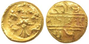 Vijayanagar, Achyuta Deva Raya (1529-1542 AD), Gold ½ Pagoda, 1.17g, two headed mythical b