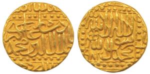 Akbar, Gold Mohur, 10.80g, Delhi Mint, Kalima on obv., AH 983 (KM 108). Extremely Fine, Ve