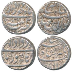 Jahangir, Silver Rupee (2), Burhanpur Mint, RY 14, Month Khurdad; Patna Mint, AH 1032, Mon