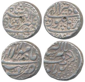 Jahangir, Silver Rupee (2), Burhanpur Mint, Month Tir, RY 18; Tatta Mint, Month Mihr, AH 1