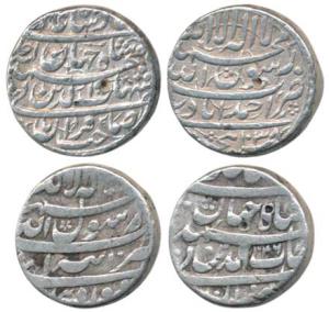 Shah Jahan, Silver Rupee (2), Ahmedabad Mint, AH 1038; Tatta Mint, AH 1046 (KM 222.2 & 222