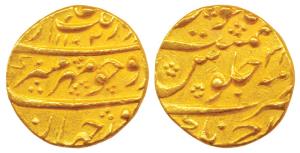 Aurangzeb, Gold Mohur, 10.92g, Ahmednagar Mint, AH 1102/31. Extremely Fine, Very Rare.