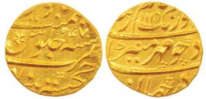 Aurangzeb, Gold Mohur, 10.89g, Khujista Bunyad Mint, AH 1115/47, complete mint name at bot