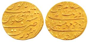 Aurangzeb, Gold Mohur, 11.06g, Surat Mint, AH 1093/26, complete mint name at bottom, (KM 3