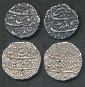 Aurangzeb, Silver Rupee (2), Alamgirpur Mint, AH 1083/15, mint name at top; Golkonda Mint,