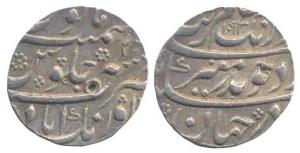 Aurangzeb, Silver ½ Rupee, Aurangabad Mint, AH 1093/25, complete mint name at bottom (KM 2