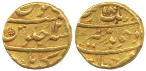 Aurangzeb, Gold Mohur, 10.91 g, Kabul Mint, AH 1(0)80/12, badr-i-munir type (KM 315.24). V