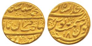 Muhammad Shah, Gold Mohur, 10.82g, Dar-ul-Khilafat Shahjahanabad Mint, AH 11xx/18, Sahib-i
