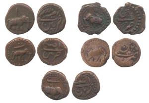 Tipu Sultan (AH 1197-1227, 1787-1799 AD), Copper ¼ Paisa (5), Patan Mint, all different va