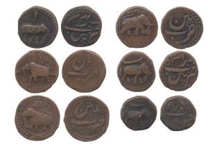 Tipu Sultan, Copper ½ Paisa (6), Patan Mint, all different dates and varieties. Fine to Ve