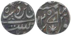 Asaf ud-Daula (AH 1189-1212; 1775-1797 AD), Silver ¼ Rupee, 2.69g, Muhammadabad Banaras Mi