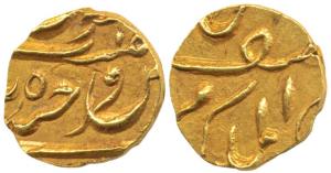 Mir Mehbub Ali Khan II, Gold 1/8 Ashrafi, Farkhanda Bunyad Hyderabad Mint, AH 1307, (KM Y1
