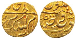 Mir Mahbub Ali Khan II, Gold ½ Ashrafi, 5.50g, Farkhanda Bunyad Hyderabad Mint, AH 1307, (