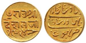 Deshalji II (VS 1875-1917, 1818-1860 AD), Gold 25 Kori, Bhujnagar Mint, with the name of B