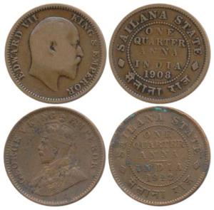 Jaswant Singh (1890-1918 AD), Copper ¼ Anna (2), with the portrait of Edward, (KM 15) and 