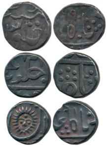 Silver ¼ Rupee (3), Gwalior, Jayaji Rao, Lashkar Mint; Indore, Ahilya Bai, Malharnagar Min