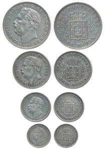 Goa, Luiz I, Set of 4, Silver Rupia, 1/2, ¼ and 1/8, 1881 and 1882 (KM 12, 11, 10, 90). Ve