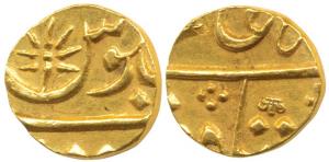 Gold 1/3 Mohur or Panchia, struck at the Bombay Mint, (circa 1803-24 AD), in the name of S