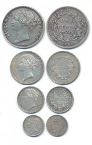 Victoria Queen, Set of 4, Silver Rupee, 1/2, ¼ and 2 Annas, 1840, divided legend, and the 