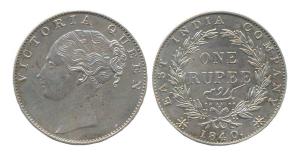 Victoria Queen, Silver Rupee, 1840, Bombay Mint, English head modified features, rev. 35 B