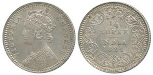 Victoria Empress, Silver ¼ Rupee, 1884, Calcutta Mint, C / II / ’C’ incuse. About Uncircul