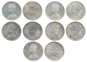 Victoria Empress, Silver ¼ Rupee (5), 1896, C / II / ’C’ incuse; 1897, C / II / ’C’ incuse