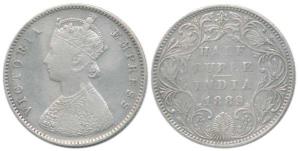 Victoria Empress, Silver ½ Rupee, 1889, Bombay Mint, A / II / ’B’ raised (Prid 299). About