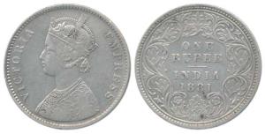 Victoria Empress, Silver Rupee, 1881, Calcutta Mint, A1 / I / ’C’ incuse. Very Fine+, Rare