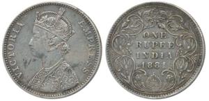 Victoria Empress, Silver Rupee, 1881, Bombay Mint, A / IV / dot. Very Fine+, Rare.