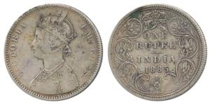 Victoria Empress, Silver Rupee, 1885, Bombay Mint, A3 / II / ’B’ raised in top flower and 